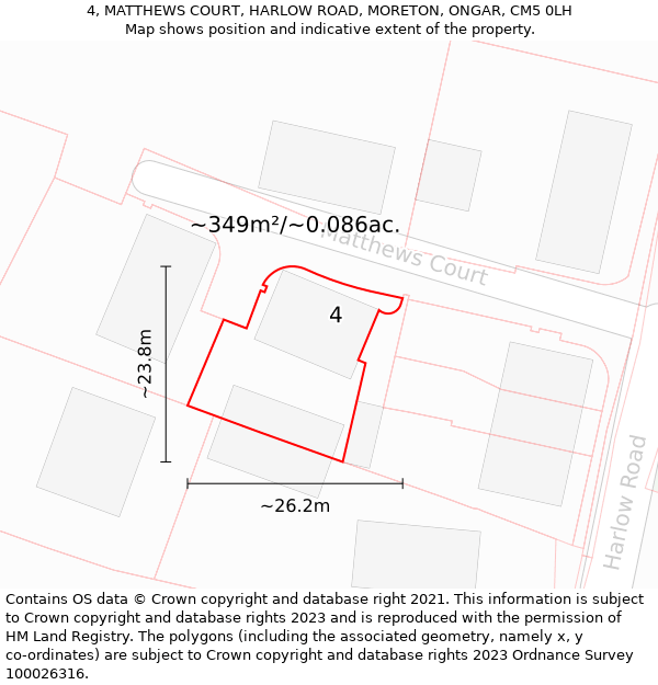 4, MATTHEWS COURT, HARLOW ROAD, MORETON, ONGAR, CM5 0LH: Plot and title map