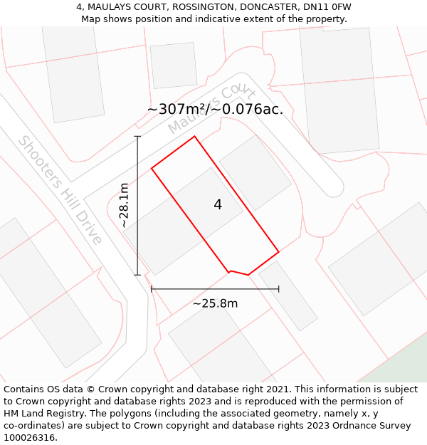 4, MAULAYS COURT, ROSSINGTON, DONCASTER, DN11 0FW: Plot and title map