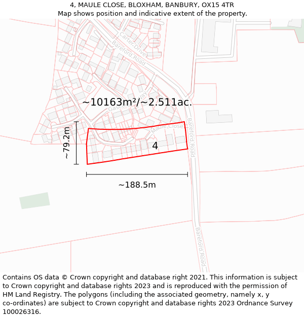 4, MAULE CLOSE, BLOXHAM, BANBURY, OX15 4TR: Plot and title map