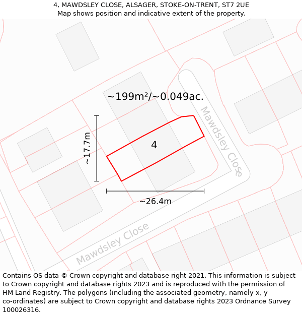 4, MAWDSLEY CLOSE, ALSAGER, STOKE-ON-TRENT, ST7 2UE: Plot and title map