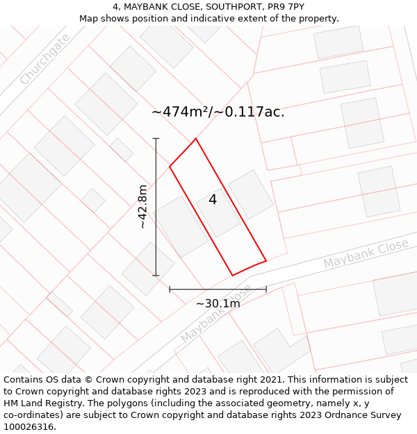 4, MAYBANK CLOSE, SOUTHPORT, PR9 7PY: Plot and title map