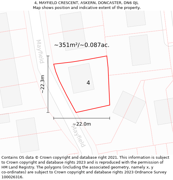 4, MAYFIELD CRESCENT, ASKERN, DONCASTER, DN6 0JL: Plot and title map