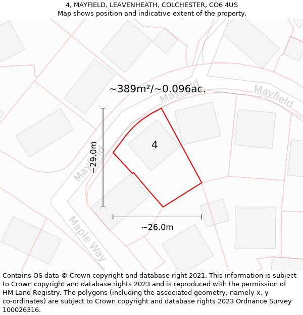 4, MAYFIELD, LEAVENHEATH, COLCHESTER, CO6 4US: Plot and title map