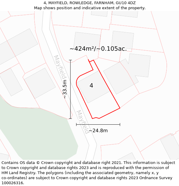 4, MAYFIELD, ROWLEDGE, FARNHAM, GU10 4DZ: Plot and title map