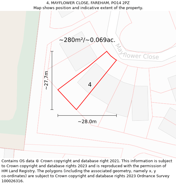 4, MAYFLOWER CLOSE, FAREHAM, PO14 2PZ: Plot and title map