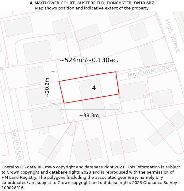 4, MAYFLOWER COURT, AUSTERFIELD, DONCASTER, DN10 6RZ: Plot and title map