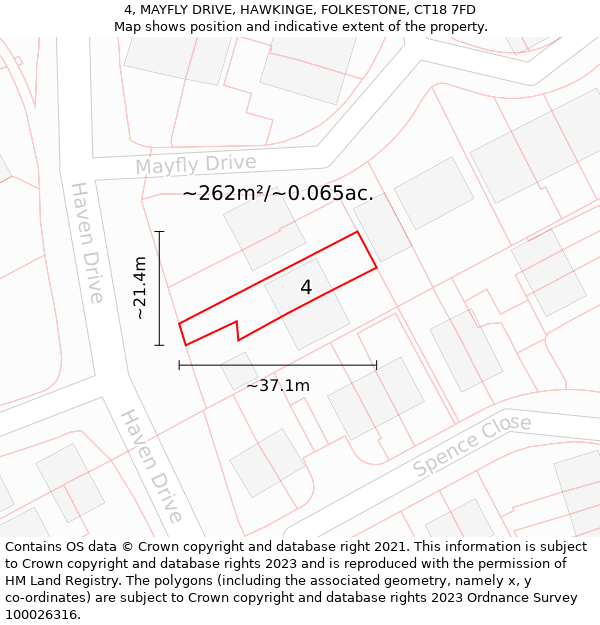 4, MAYFLY DRIVE, HAWKINGE, FOLKESTONE, CT18 7FD: Plot and title map