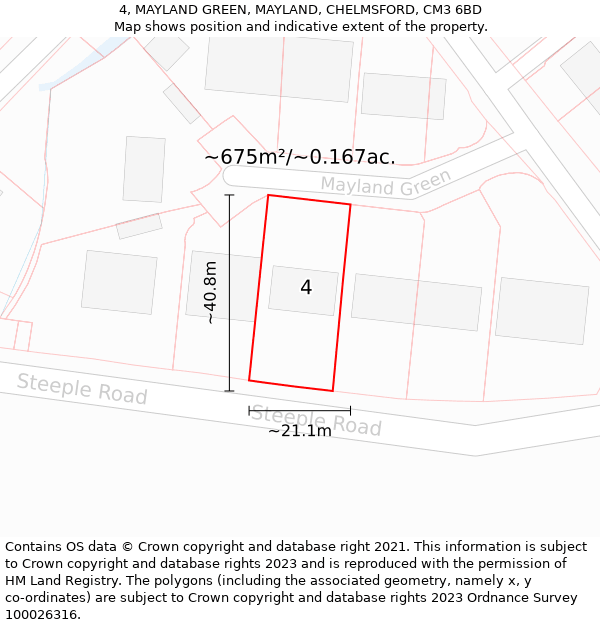 4, MAYLAND GREEN, MAYLAND, CHELMSFORD, CM3 6BD: Plot and title map