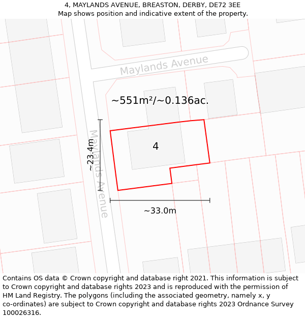 4, MAYLANDS AVENUE, BREASTON, DERBY, DE72 3EE: Plot and title map