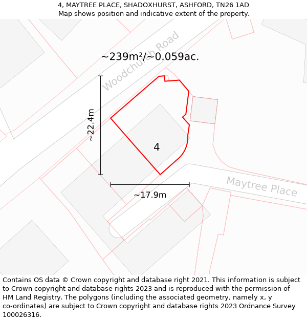 4, MAYTREE PLACE, SHADOXHURST, ASHFORD, TN26 1AD: Plot and title map