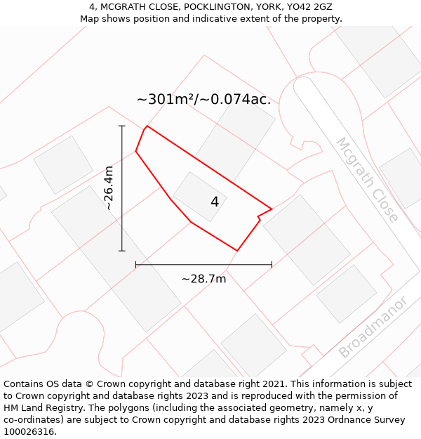 4, MCGRATH CLOSE, POCKLINGTON, YORK, YO42 2GZ: Plot and title map