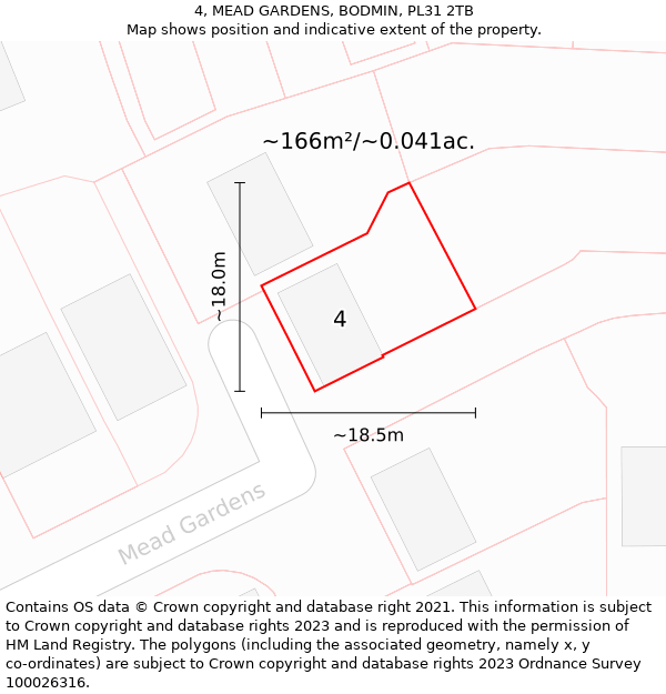 4, MEAD GARDENS, BODMIN, PL31 2TB: Plot and title map