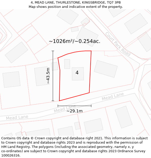 4, MEAD LANE, THURLESTONE, KINGSBRIDGE, TQ7 3PB: Plot and title map