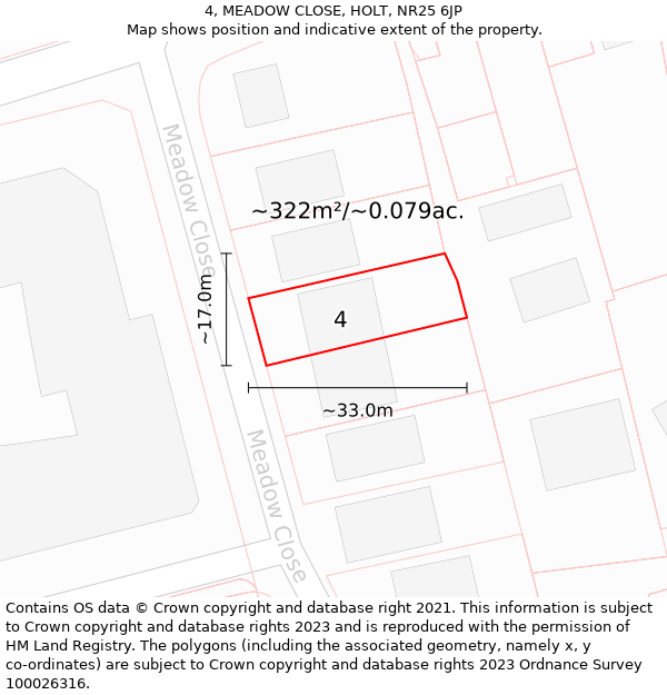 4, MEADOW CLOSE, HOLT, NR25 6JP: Plot and title map