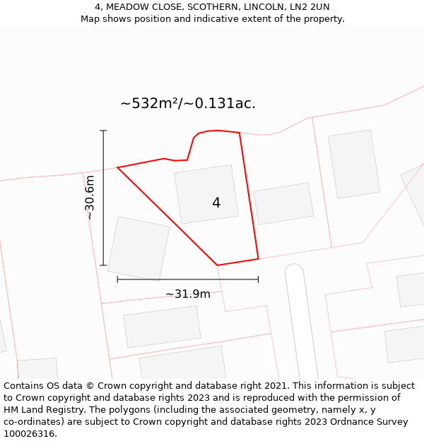 4, MEADOW CLOSE, SCOTHERN, LINCOLN, LN2 2UN: Plot and title map