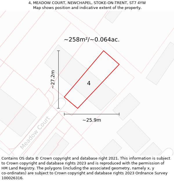 4, MEADOW COURT, NEWCHAPEL, STOKE-ON-TRENT, ST7 4YW: Plot and title map