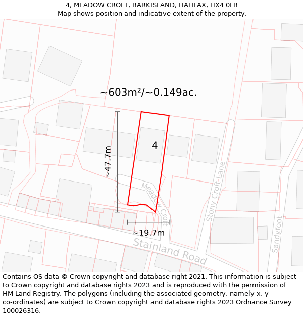 4, MEADOW CROFT, BARKISLAND, HALIFAX, HX4 0FB: Plot and title map