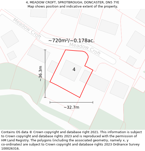 4, MEADOW CROFT, SPROTBROUGH, DONCASTER, DN5 7YE: Plot and title map