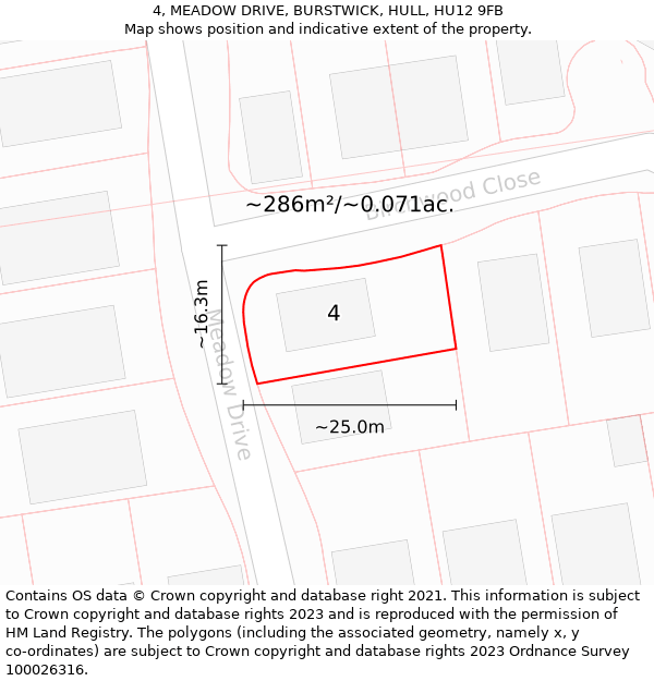 4, MEADOW DRIVE, BURSTWICK, HULL, HU12 9FB: Plot and title map