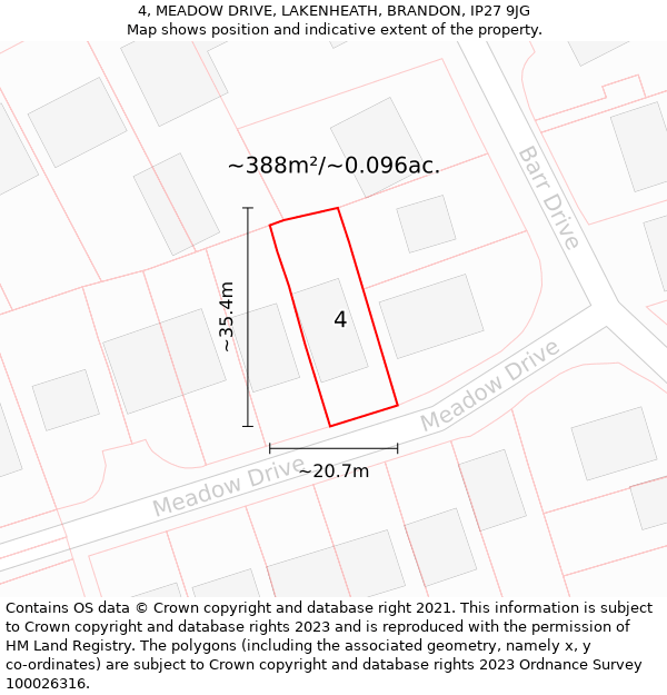 4, MEADOW DRIVE, LAKENHEATH, BRANDON, IP27 9JG: Plot and title map