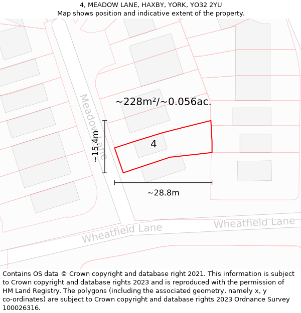 4, MEADOW LANE, HAXBY, YORK, YO32 2YU: Plot and title map