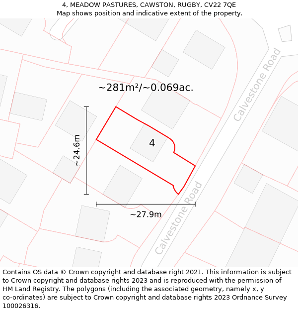 4, MEADOW PASTURES, CAWSTON, RUGBY, CV22 7QE: Plot and title map