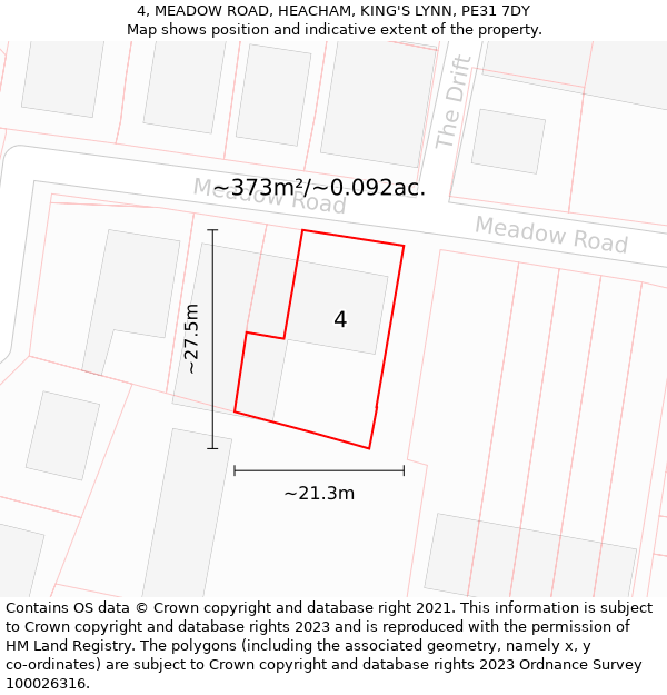 4, MEADOW ROAD, HEACHAM, KING'S LYNN, PE31 7DY: Plot and title map