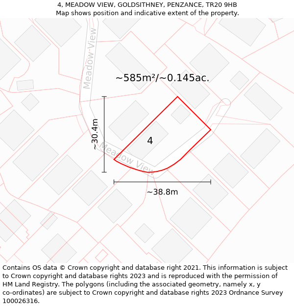 4, MEADOW VIEW, GOLDSITHNEY, PENZANCE, TR20 9HB: Plot and title map