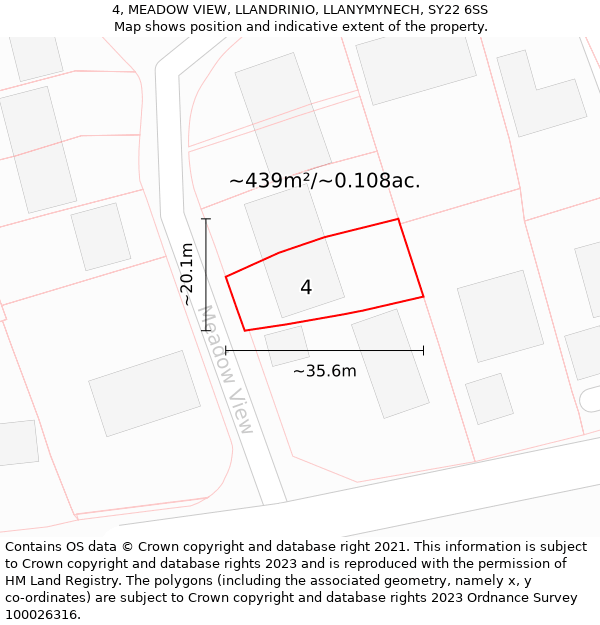 4, MEADOW VIEW, LLANDRINIO, LLANYMYNECH, SY22 6SS: Plot and title map