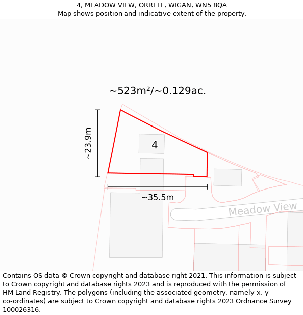 4, MEADOW VIEW, ORRELL, WIGAN, WN5 8QA: Plot and title map