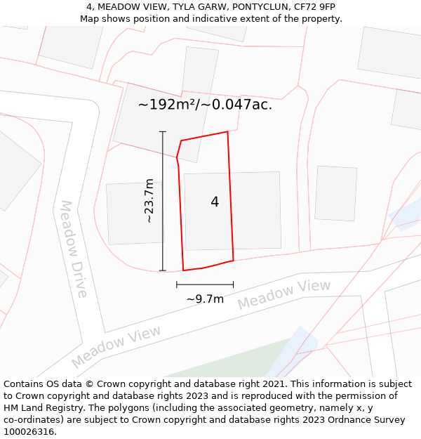 4, MEADOW VIEW, TYLA GARW, PONTYCLUN, CF72 9FP: Plot and title map