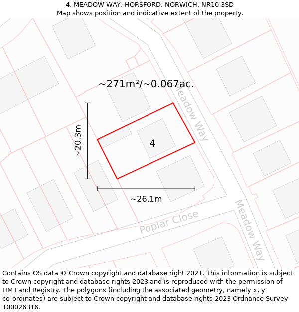 4, MEADOW WAY, HORSFORD, NORWICH, NR10 3SD: Plot and title map