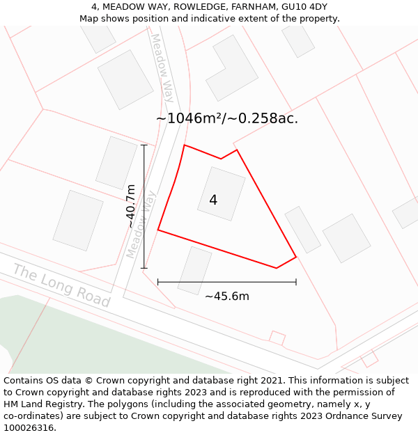 4, MEADOW WAY, ROWLEDGE, FARNHAM, GU10 4DY: Plot and title map