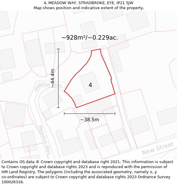 4, MEADOW WAY, STRADBROKE, EYE, IP21 5JW: Plot and title map