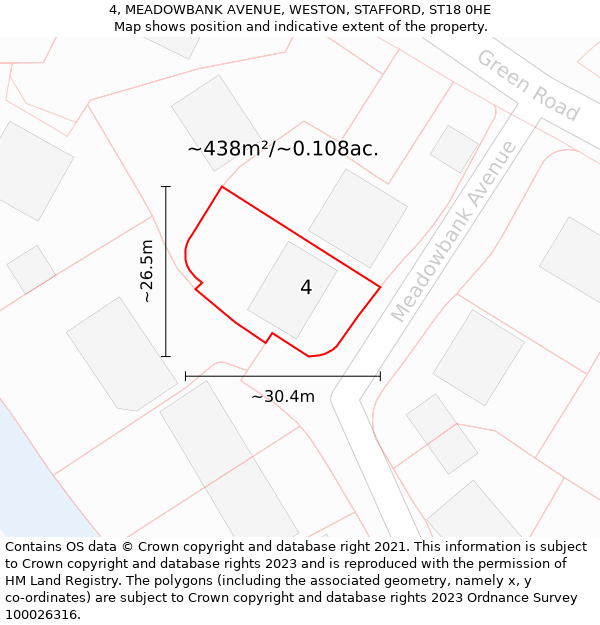 4, MEADOWBANK AVENUE, WESTON, STAFFORD, ST18 0HE: Plot and title map