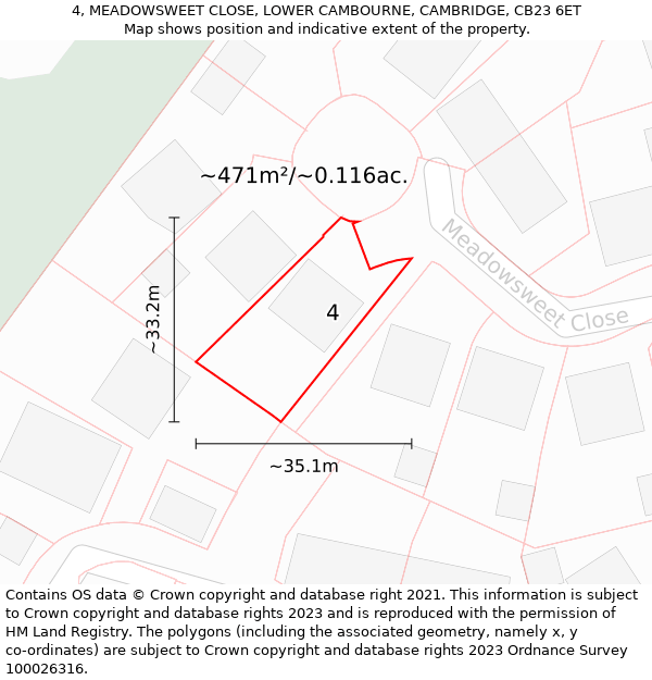 4, MEADOWSWEET CLOSE, LOWER CAMBOURNE, CAMBRIDGE, CB23 6ET: Plot and title map