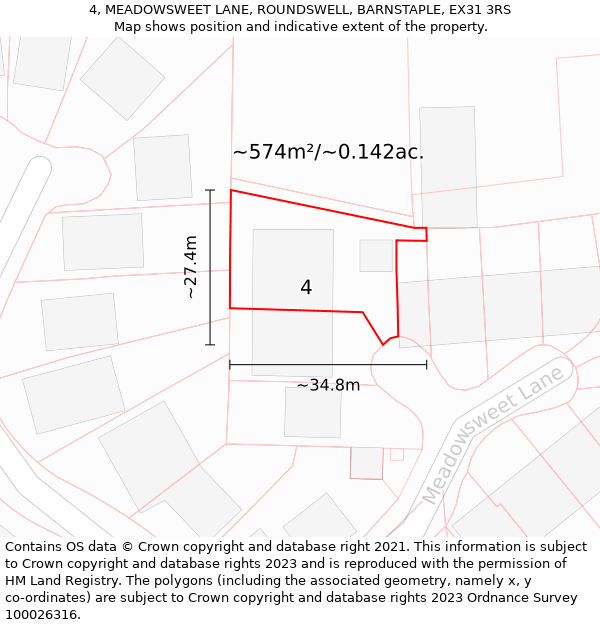4, MEADOWSWEET LANE, ROUNDSWELL, BARNSTAPLE, EX31 3RS: Plot and title map