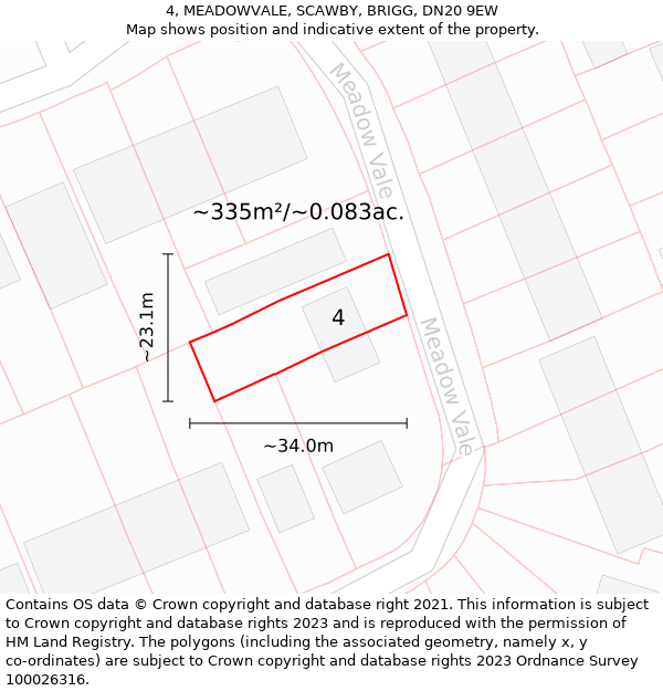 4, MEADOWVALE, SCAWBY, BRIGG, DN20 9EW: Plot and title map