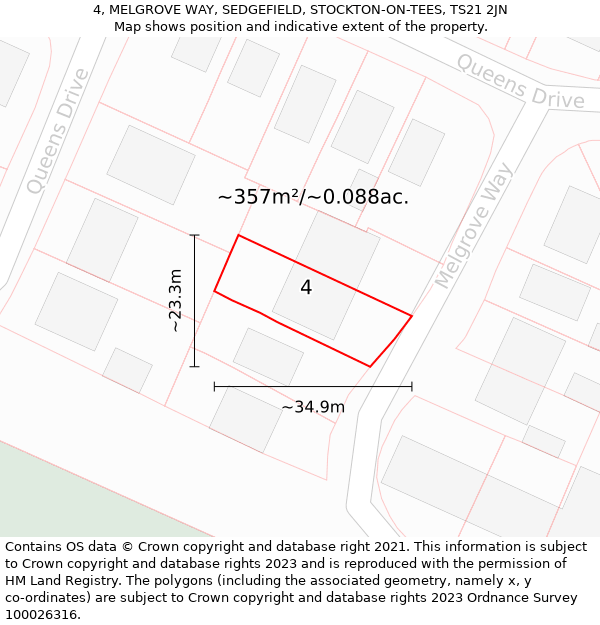 4, MELGROVE WAY, SEDGEFIELD, STOCKTON-ON-TEES, TS21 2JN: Plot and title map