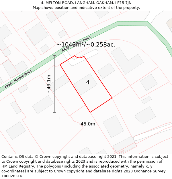 4, MELTON ROAD, LANGHAM, OAKHAM, LE15 7JN: Plot and title map