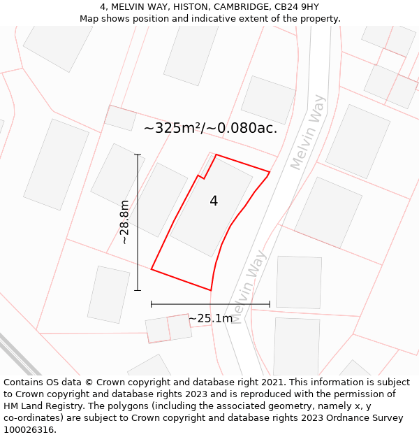 4, MELVIN WAY, HISTON, CAMBRIDGE, CB24 9HY: Plot and title map