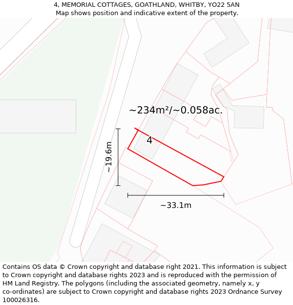 4, MEMORIAL COTTAGES, GOATHLAND, WHITBY, YO22 5AN: Plot and title map