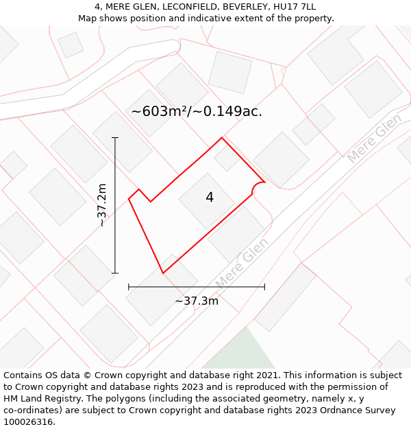 4, MERE GLEN, LECONFIELD, BEVERLEY, HU17 7LL: Plot and title map