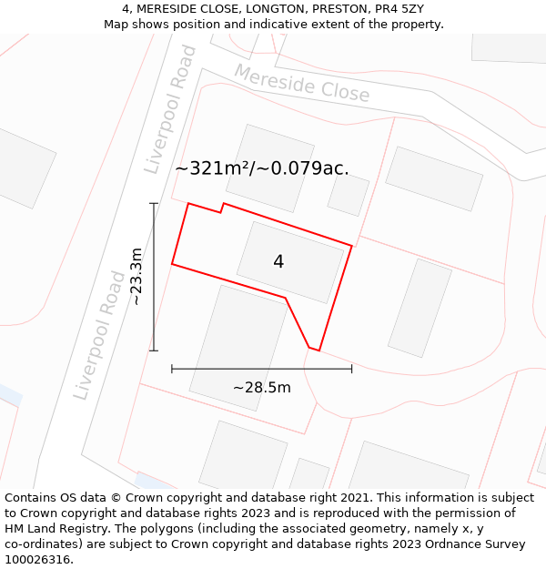 4, MERESIDE CLOSE, LONGTON, PRESTON, PR4 5ZY: Plot and title map