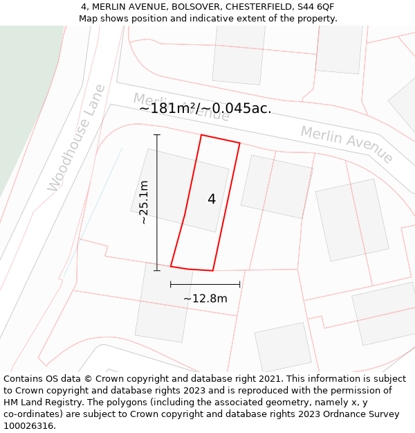 4, MERLIN AVENUE, BOLSOVER, CHESTERFIELD, S44 6QF: Plot and title map