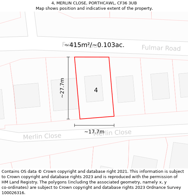 4, MERLIN CLOSE, PORTHCAWL, CF36 3UB: Plot and title map