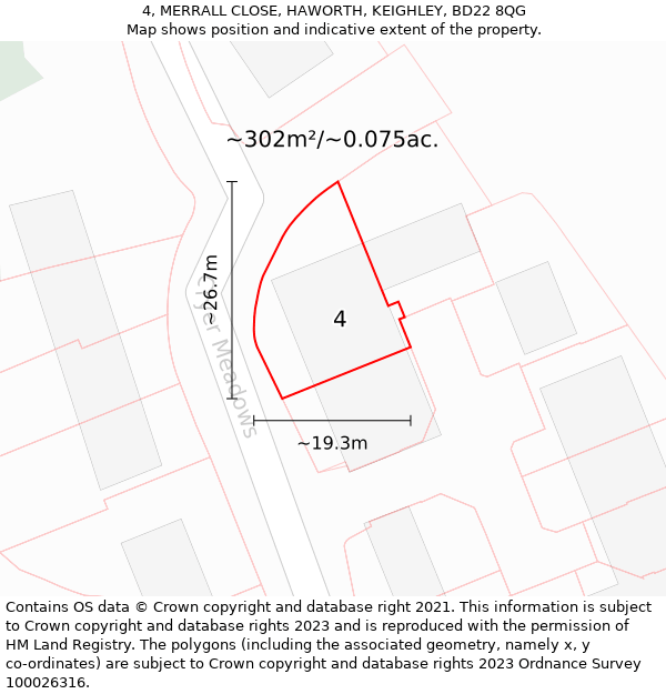 4, MERRALL CLOSE, HAWORTH, KEIGHLEY, BD22 8QG: Plot and title map