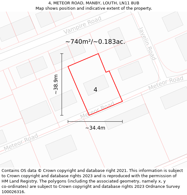 4, METEOR ROAD, MANBY, LOUTH, LN11 8UB: Plot and title map