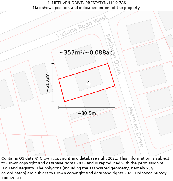 4, METHVEN DRIVE, PRESTATYN, LL19 7AS: Plot and title map