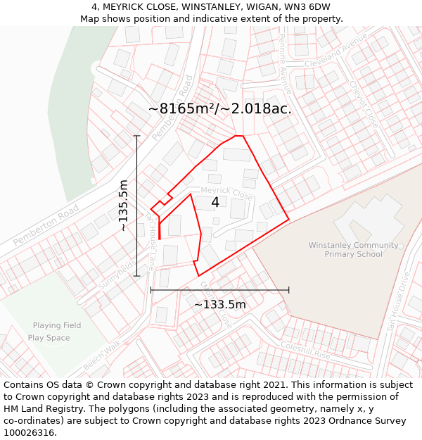 4, MEYRICK CLOSE, WINSTANLEY, WIGAN, WN3 6DW: Plot and title map